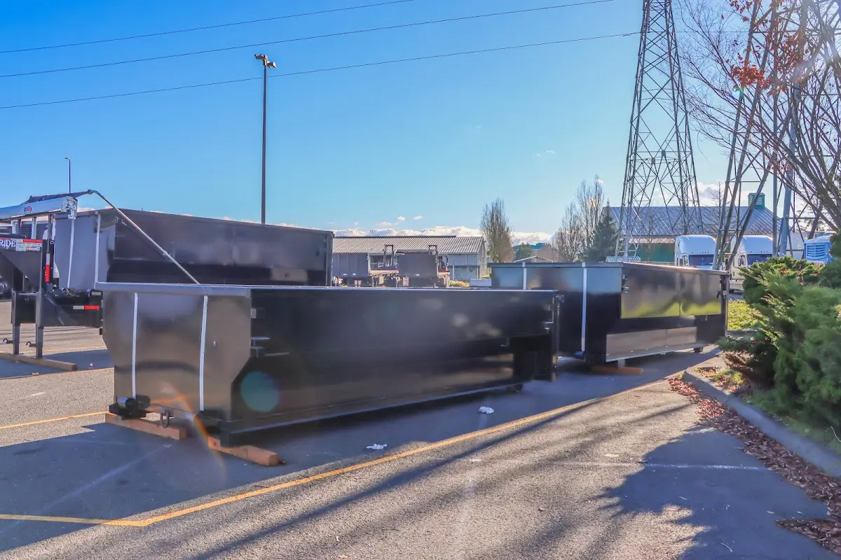 Roll-off dumpster ready for waste disposal at job site for 2 Yard Dumpster Rental in Closter